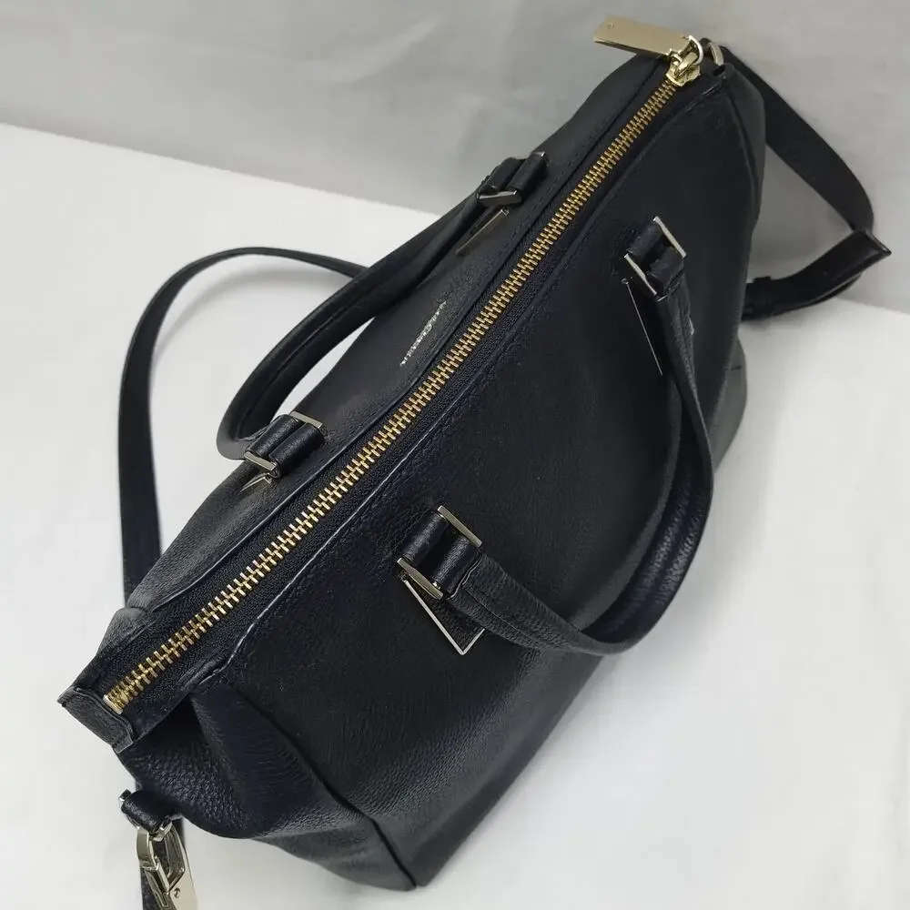 Kate Spade New York Black Leather Double Handles Zipper Satchel Shoulder Bag